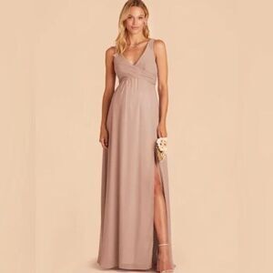 Birdy Grey Taupe V-Neck Tank Long Empire Waist Prom Wedding Laurie Dress NWT M